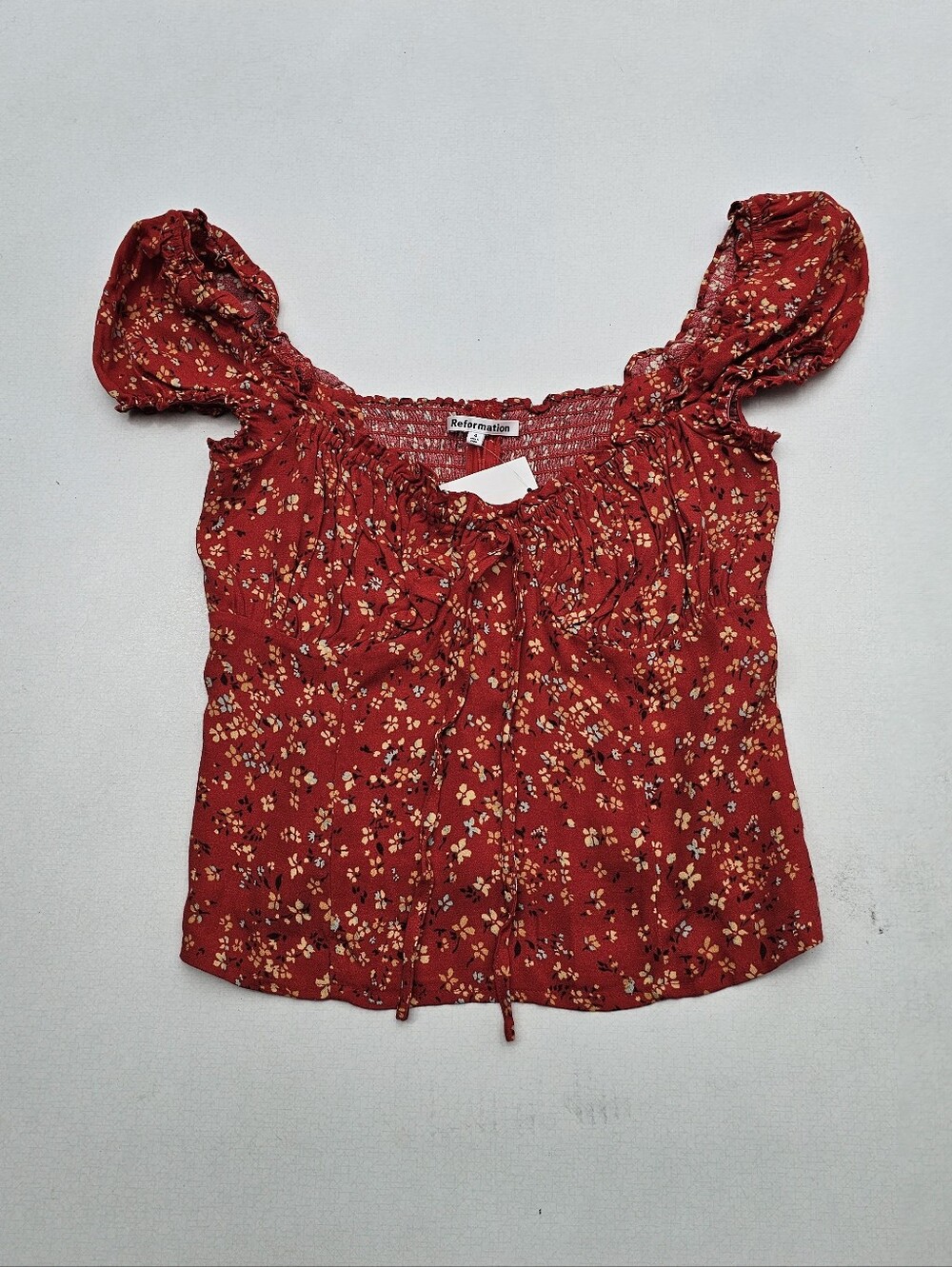 Reformation Macaela Floral Smocked Top